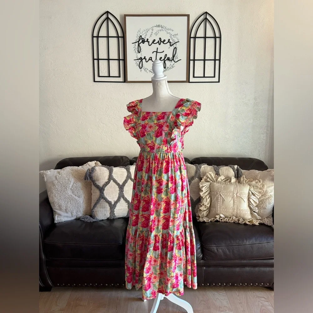 Peyton & Parker Women's Short Sleeve Floral Print Maxi Dress Size L Boho Summer